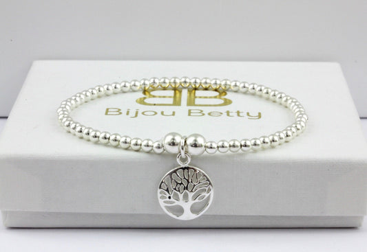 Tree Of Life Bracelet - Sterling Silver Stretch Bracelet - Sister Bracelet - Mother Bracelet - Family Tree Bracelet - Women Bracelet - Tree