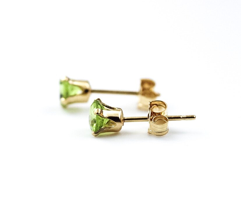 Dainty Gold Filled Peridot Gemstone Earrings - Birthstone Stud Earrings, Gifts for Birthdays & Special Occasions for Women or Girls