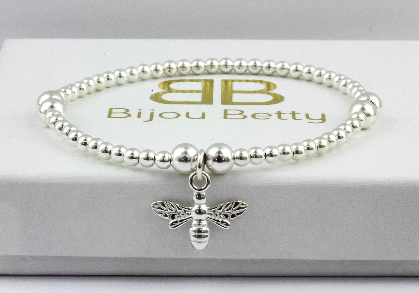 Silver Bumble Bee Charm Bracelet - Silver Bee Bracelet - Bee Jewellery - Sterling Silver Bracelets - Sterling Silver Stretch Bracelet