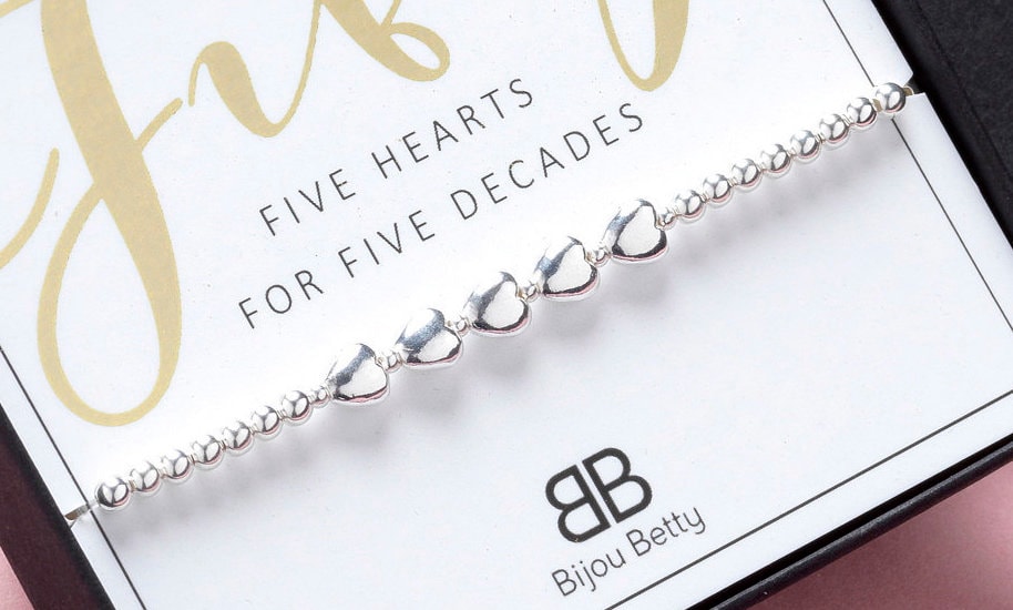 Elegant 50th Birthday Sterling Silver Heart Decades Bracelet