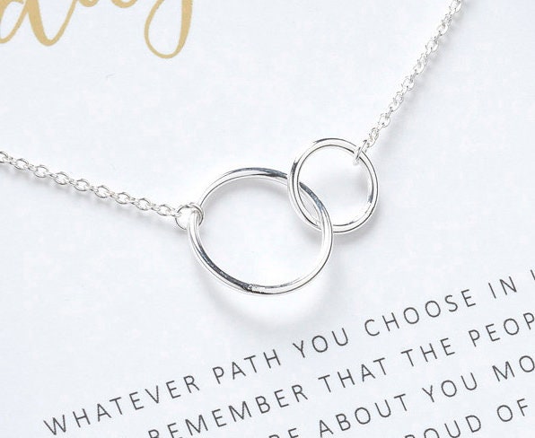 Daughter Necklace Gift | Silver Interlinked Circles | Birthday, Graduation, Christmas, Wedding Gift for Her | Mother Daughter Necklace