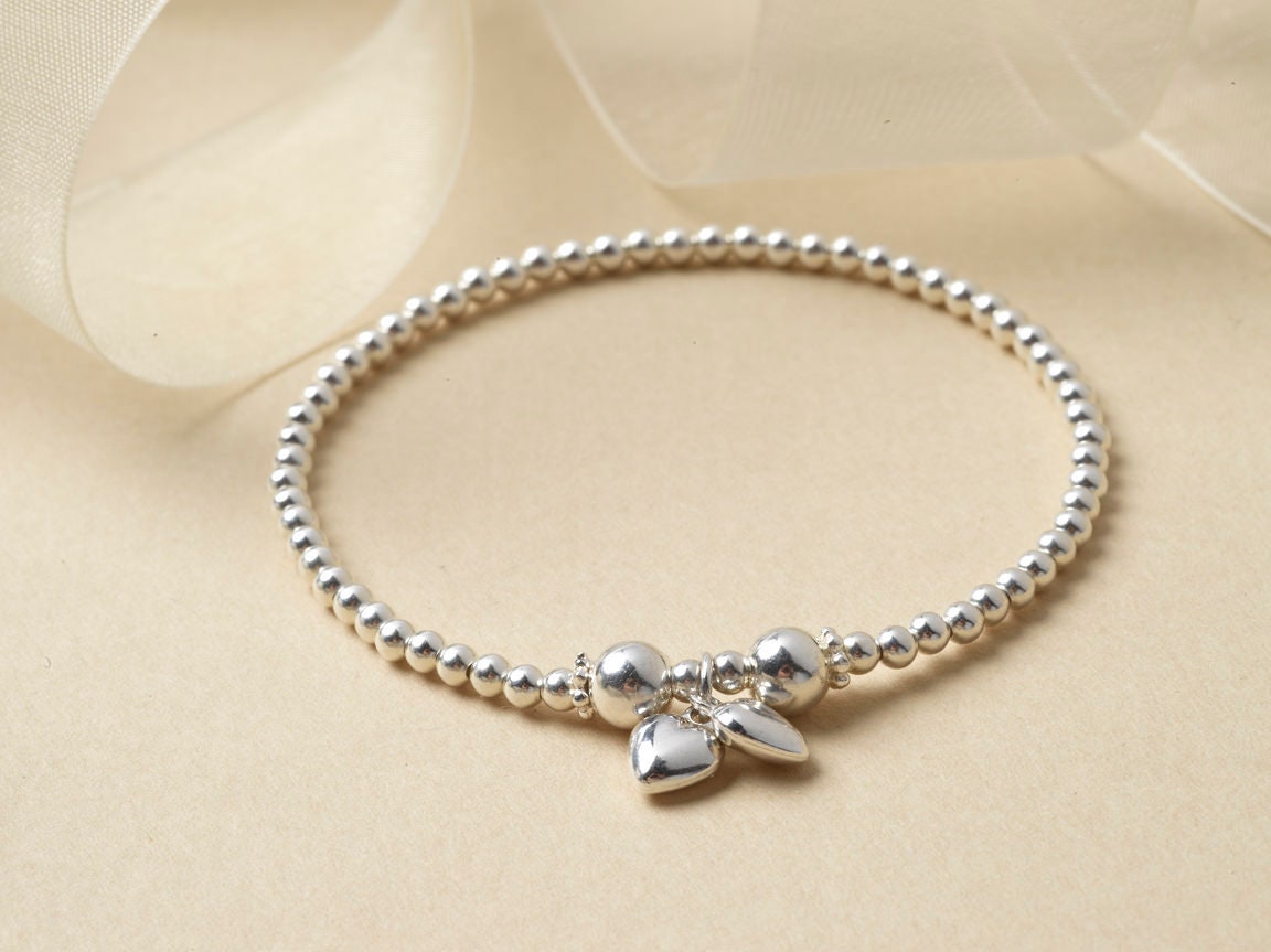 Silver Heart Bead Bracelet | Bridesmaids, Daughters, Mums, Sisters Gift