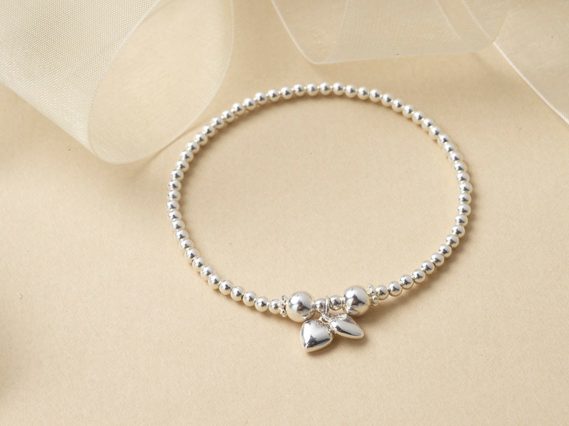 Silver Heart Bead Bracelet | Bridesmaids, Daughters, Mums, Sisters Gift