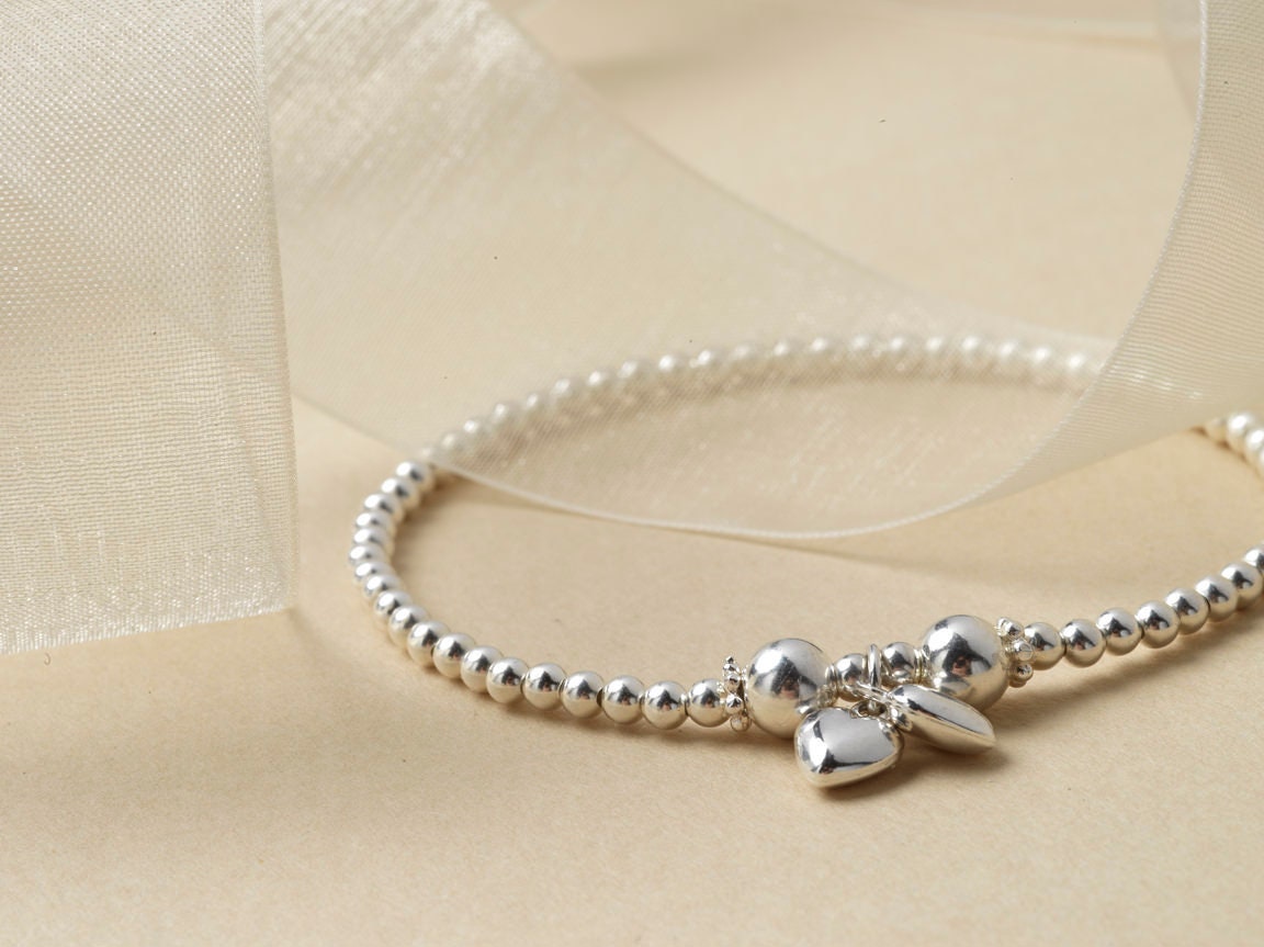 Silver Heart Bead Bracelet | Bridesmaids, Daughters, Mums, Sisters Gift