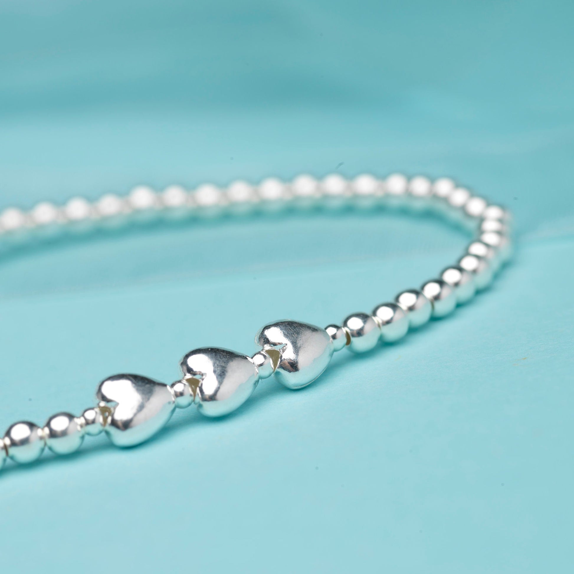 Tiny Heart Bracelet, Sterling Silver Stretch Beaded Bracelet, Wife Gift, Sister Bracelet, Gift For Mum, Gift For Her, Gift for Friend