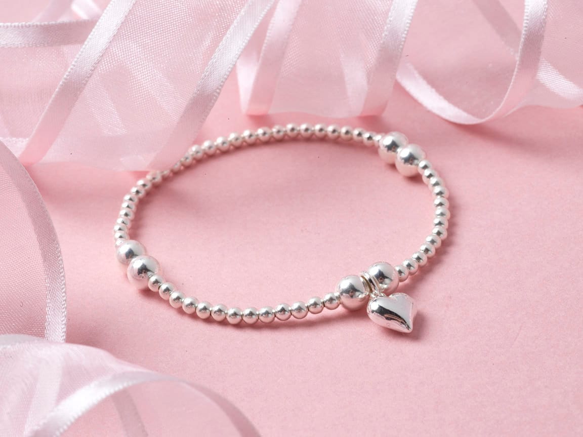 Sterling Silver Stretch Bracelet - Solid Sterling Silver Heart Bracelet - Love Heart Bracelet - Gift Ideas - Stacking Bracelet