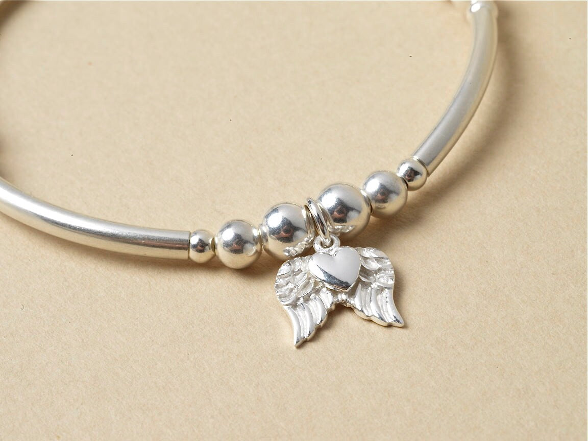 Angel Wings Bracelet - Angel Wings Bracelet - Angel Wing Jewellery - Angel Jewellery - Sterling Silver Stretch Bracelet - Charm Bracelet