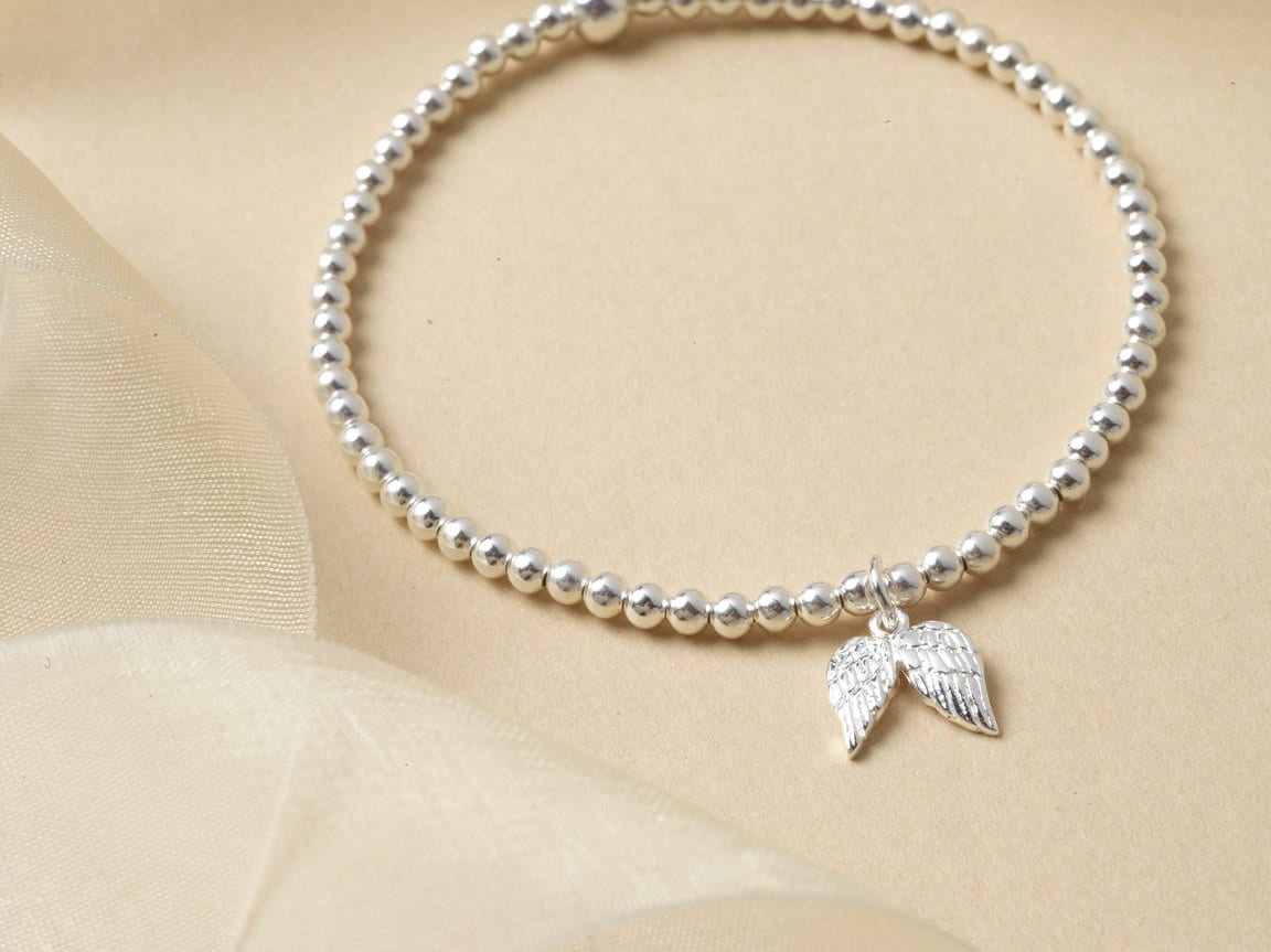 Angel Wing Bracelet - 925 Sterling Silver Stretch Bracelet - Gift for Women, Girls, Friends, Colleagues, Birthday Gifts, Bridemaids Gift