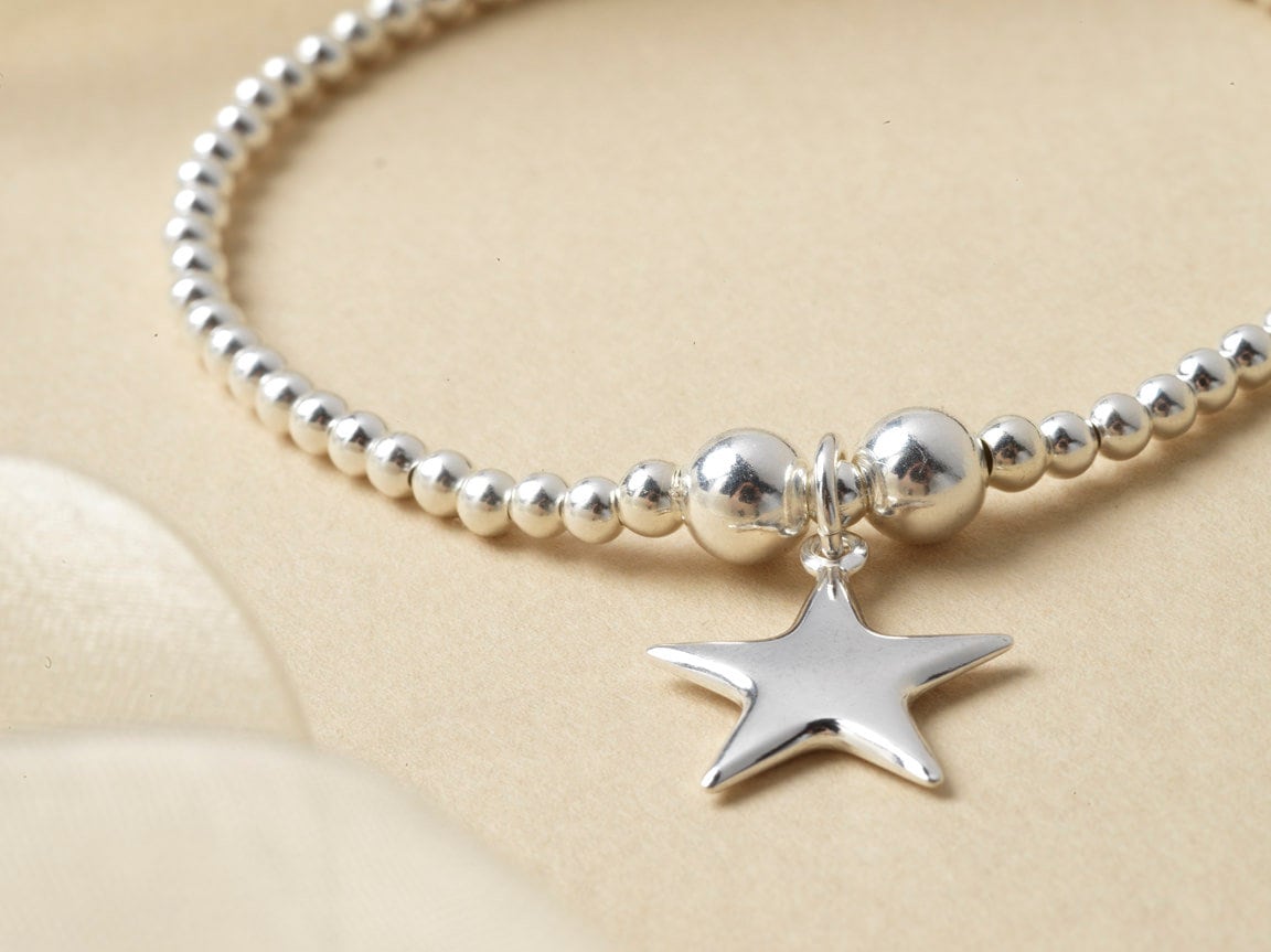 Sterling Silver Stretch Bracelet, Silver Star Bracelet, Star Jewellery, Star Bracelet, Star Stretch Bracelet, Gift For Her, Stack Bracelet