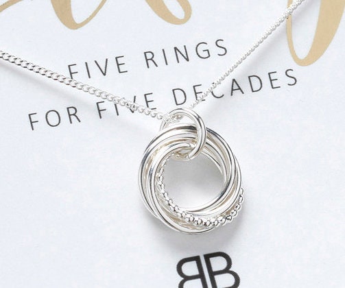 Sterling Silver 5 Ring Decades Necklace | 50th Birthday Gift for Her