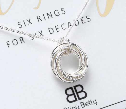 60th Birthday Gift, Silver 60th Necklace, 60th Birthday Gift for Women, 6 Silver Rings, 6th Anniversary Gift, Six Rings, Russian Rings