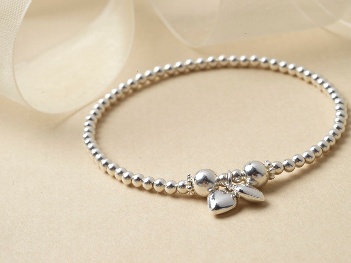 Silver Heart Bead Bracelet | Bridesmaids, Daughters, Mums, Sisters Gift