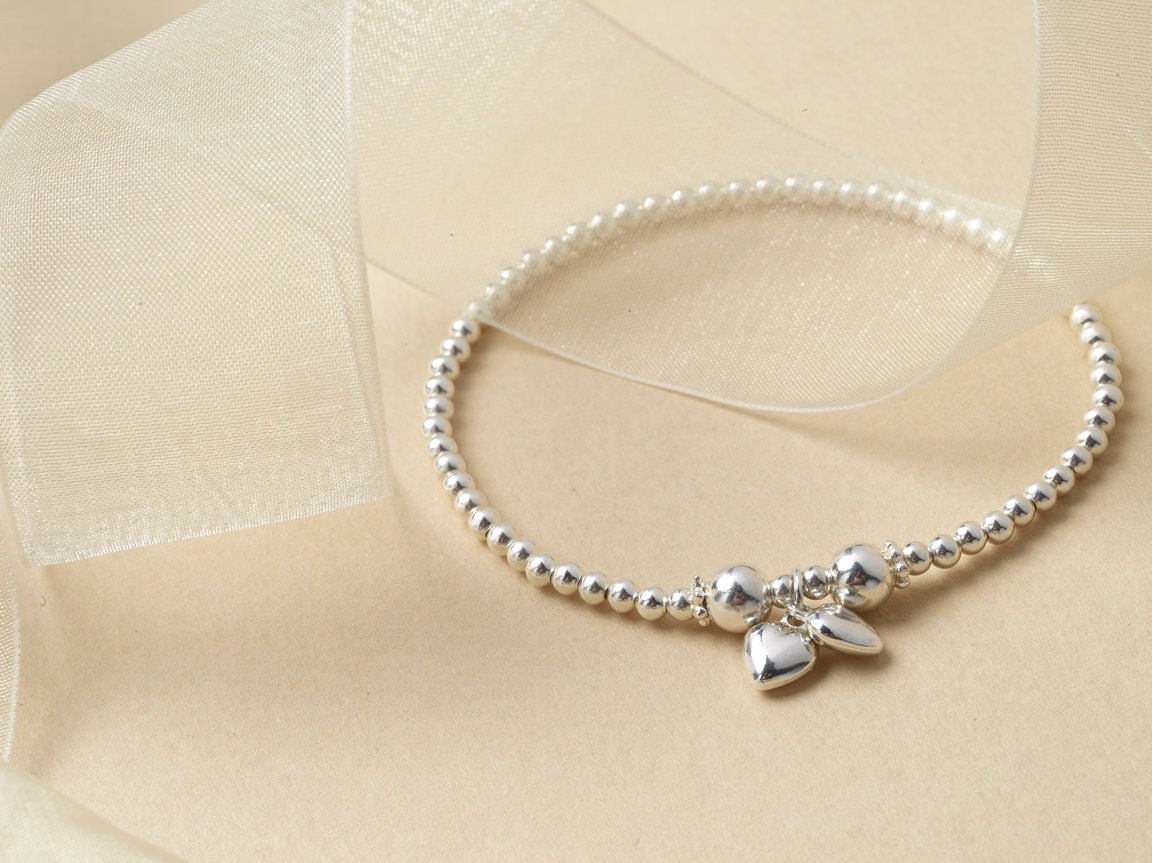 Silver Heart Bead Bracelet | Bridesmaids, Daughters, Mums, Sisters Gift