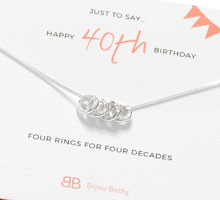 40th Birthday Gifts for Women, 40th Birthday Gifts for Her, 40 Year Old 4 Rings Birthday Necklace Decades Gifts for Women Friend Daughter