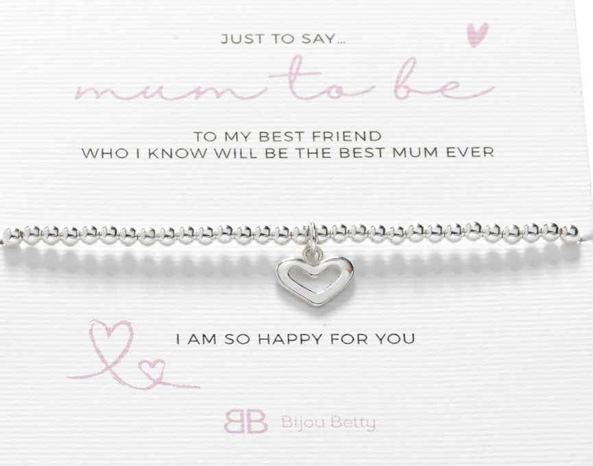 Mum To Be Bracelet. Pregnancy, Mothers Day Gift for the Expecting Mum. Silver Jewellery with Heart Charm and Gift Bag, Pregnant Friend