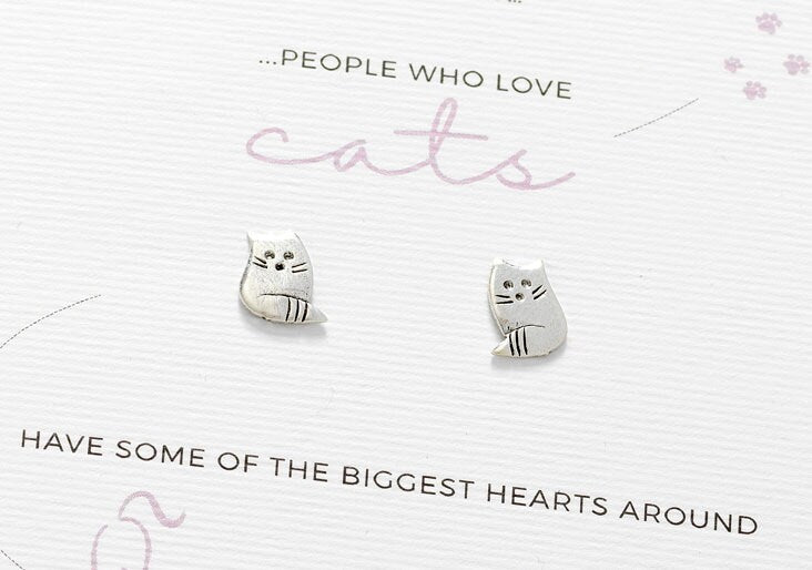 Cat Earrings, Silver Earrings, Stud Earrings, Animal Design, Handmade Earrings, Everyday, Silver Cat Studs, Cat Lover Gift, Cat Theme Gift