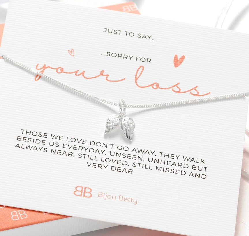 Angel Wing Memorial Necklace, Those we love don't go away, Angel Wing Necklace, Sympathy Bereavement Gift, Death Loss of Husband Baby Child