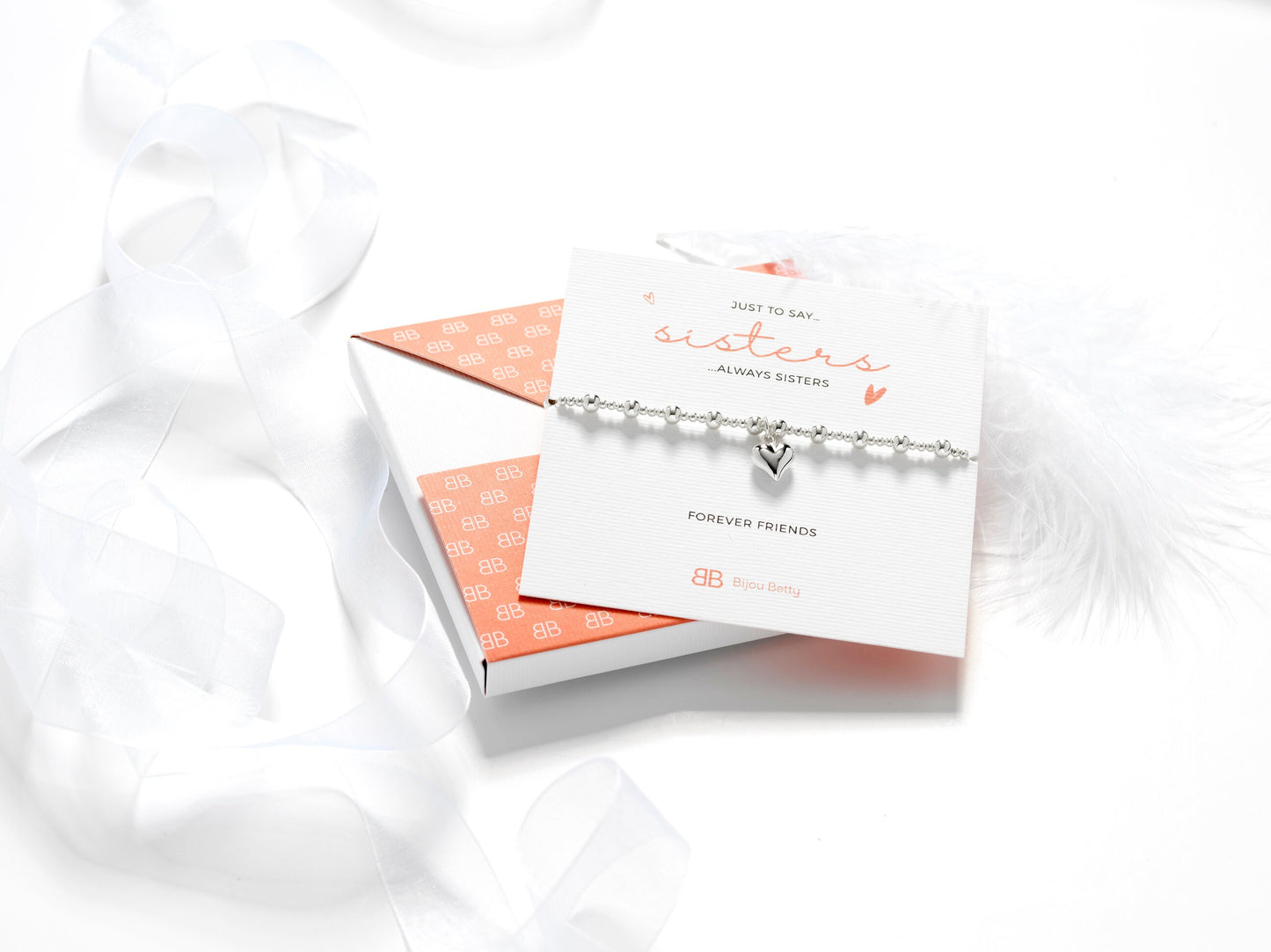 Sister Gifts, Sister Birthday Gift, Sister Bracelet, Little Sister, Big Sister Gift 925 Solid Silver Heart Bracelet & Card Gift for Sister