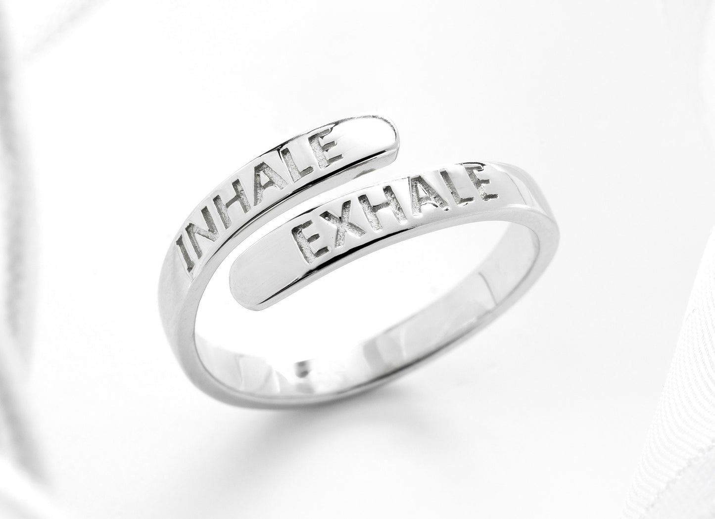 Inhale Exhale Solid Silver Adjustable Ring