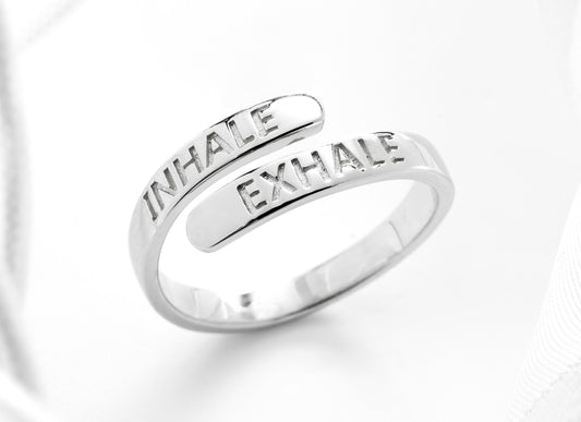 Inhale Exhale Solid Silver Adjustable Ring