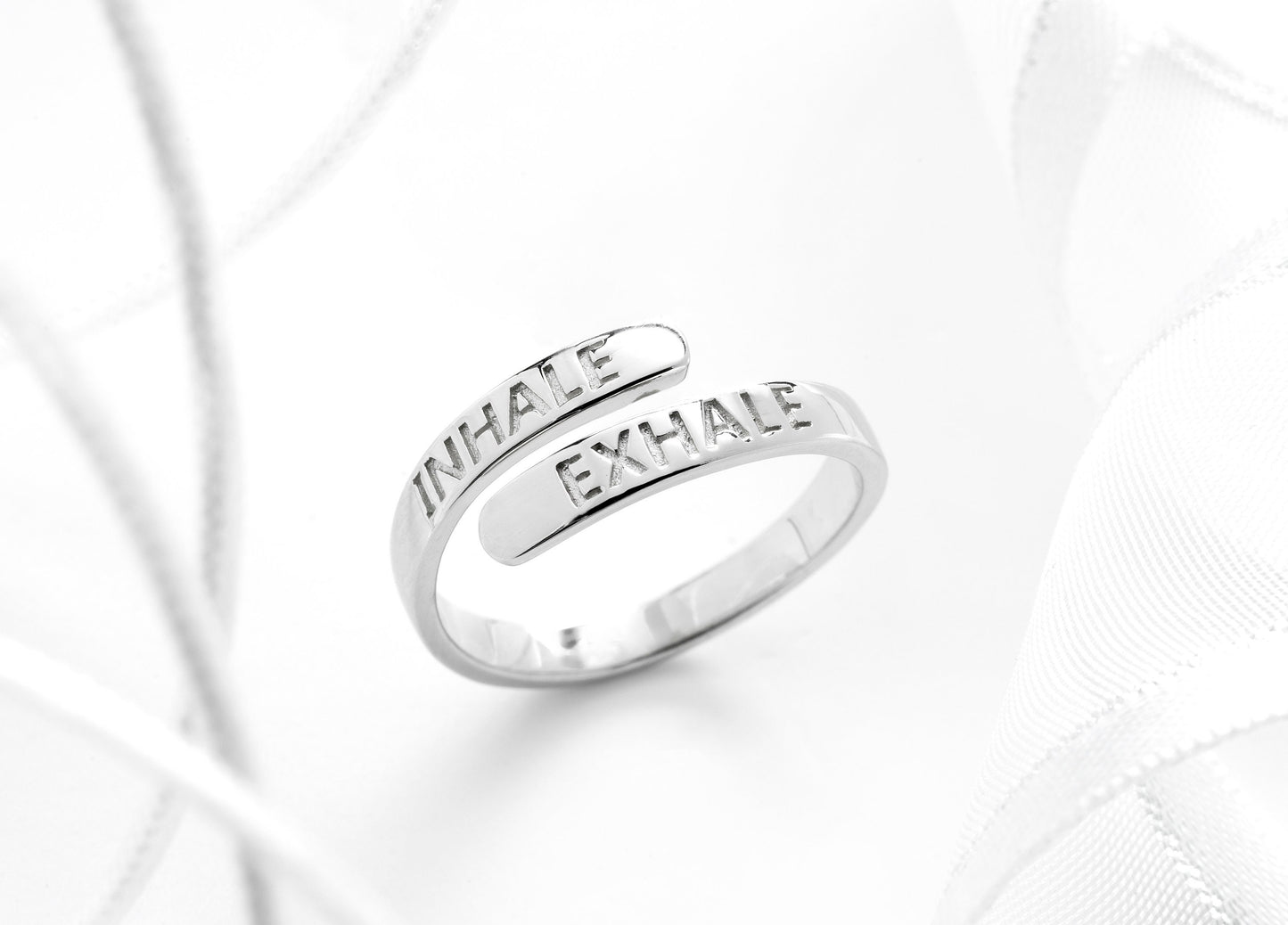 Inhale Exhale Solid Silver Adjustable Ring