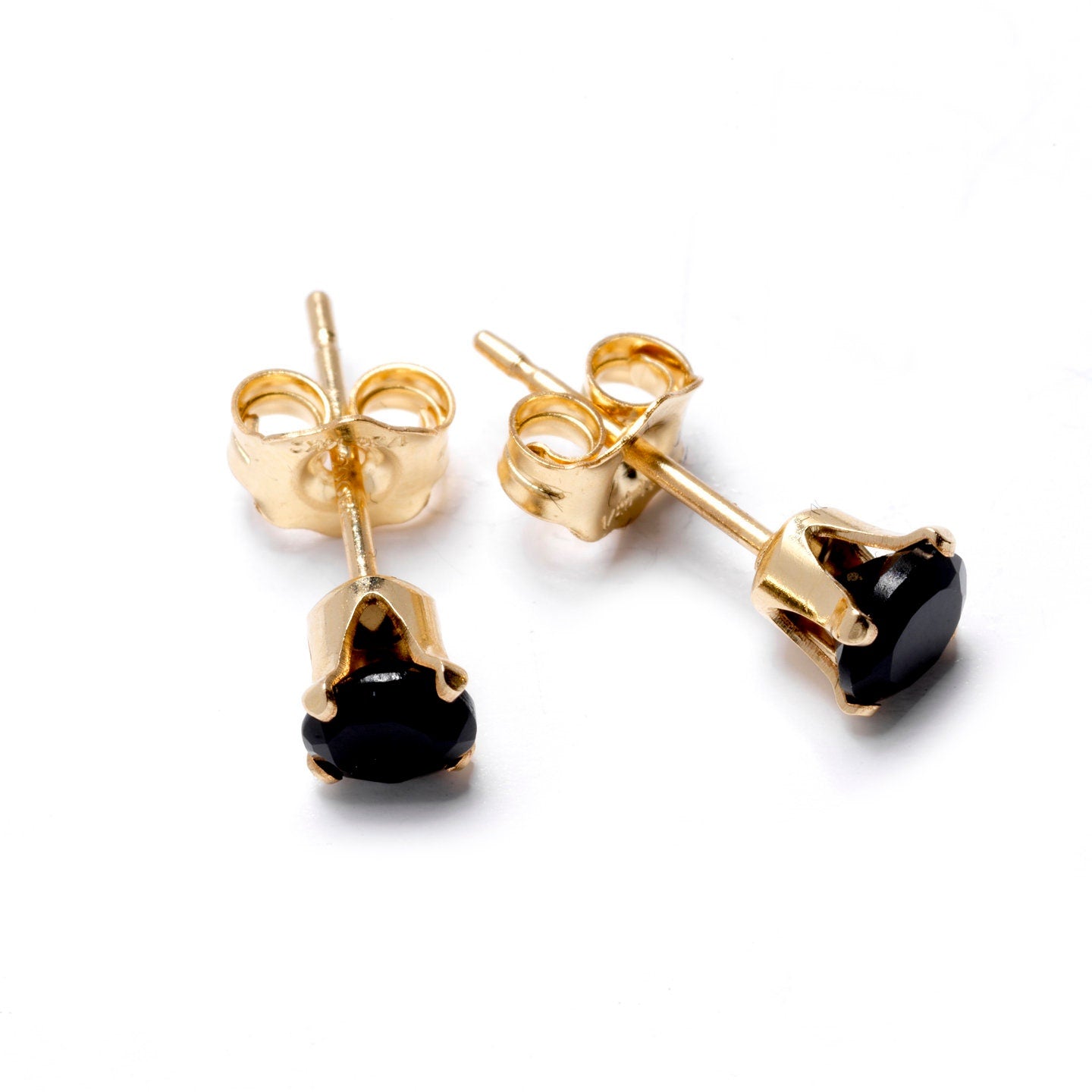 Round Brilliant Cut Black Spinel Gold Stud Earrings, Natural Black Spinel Earrings, Black Spinel Studs, Everyday Earrings, Tiny Earrings