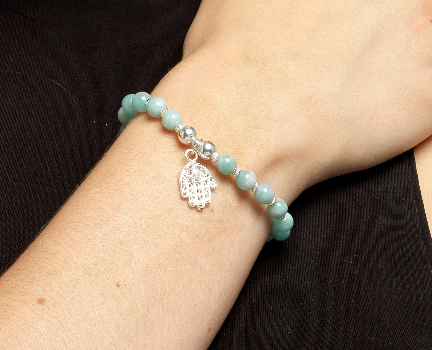 Amazonite & Sterling Silver Hamsa Bracelet - Gemstone Bracelet