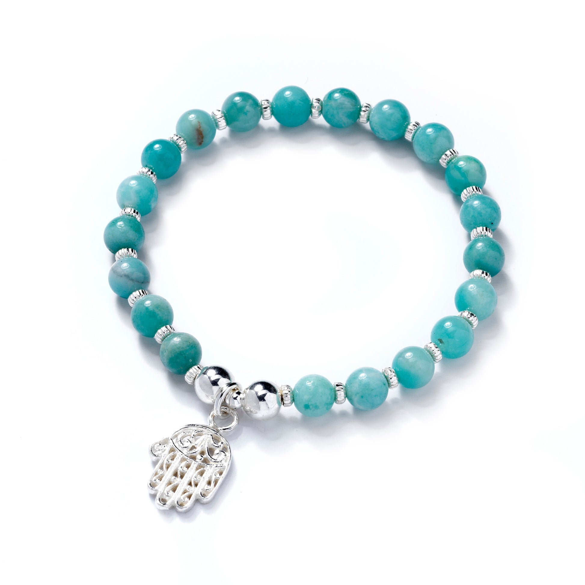 Amazonite & Sterling Silver Hamsa Bracelet - Gemstone Bracelet