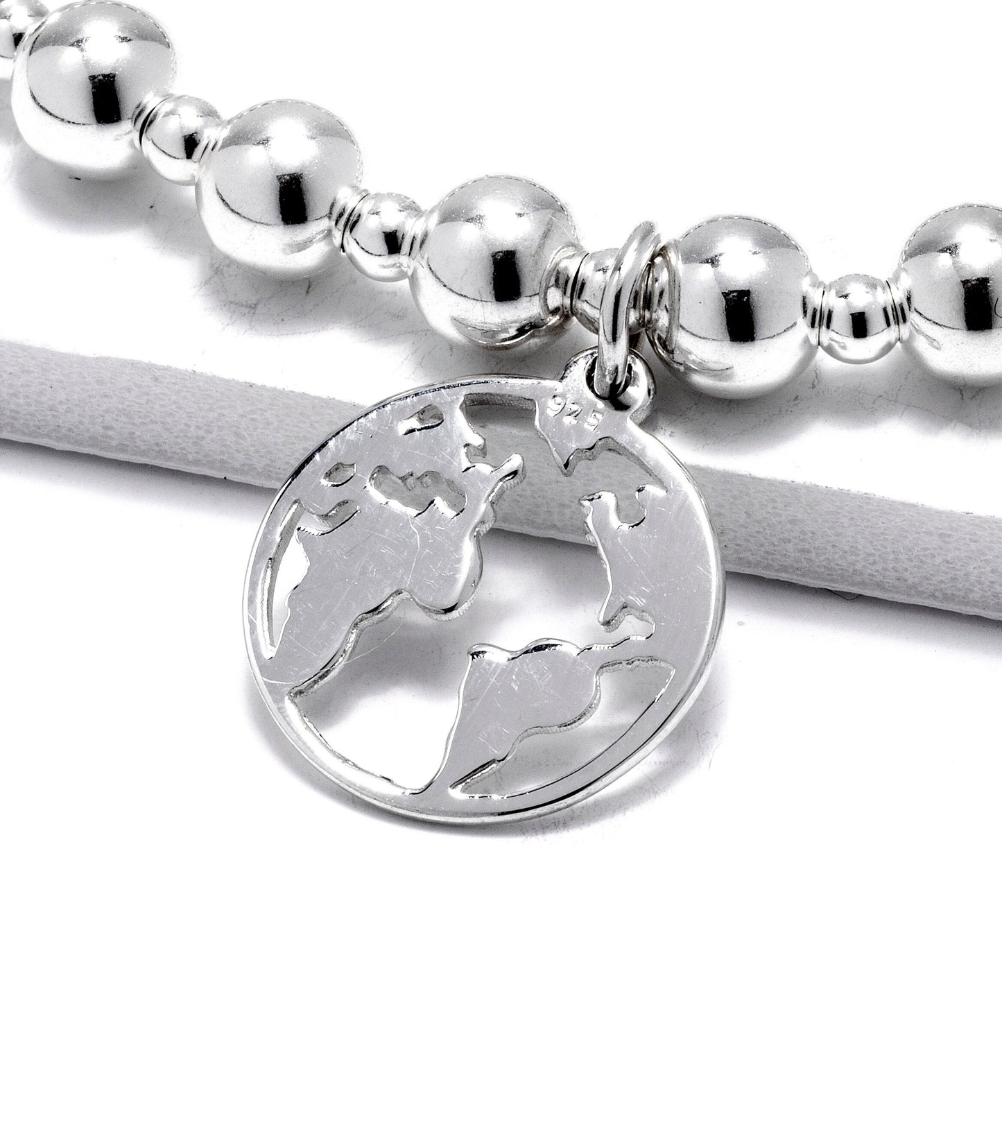 Sterling Silver World Map Bracelet | Perfect Travel Gift for Women, Flight Attendants, and Globe-Trotters | Stacking Bracelet