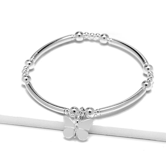 Silver Butterfly Bracelet Stretch Stackable Bracelet Gift For Her