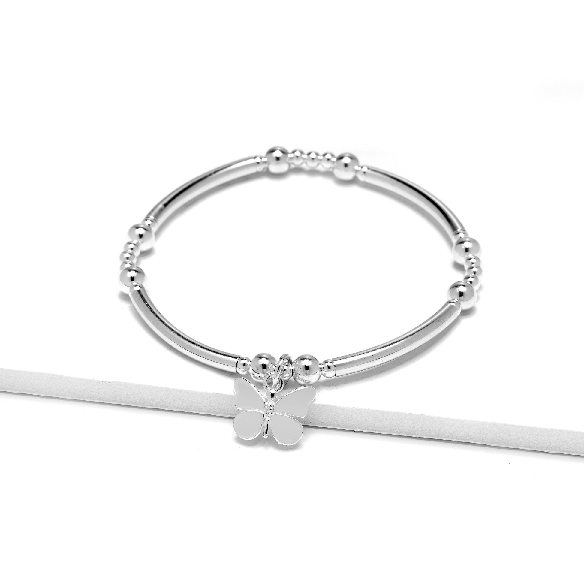 Silver Butterfly Bracelet Stretch Stackable Bracelet Gift For Her