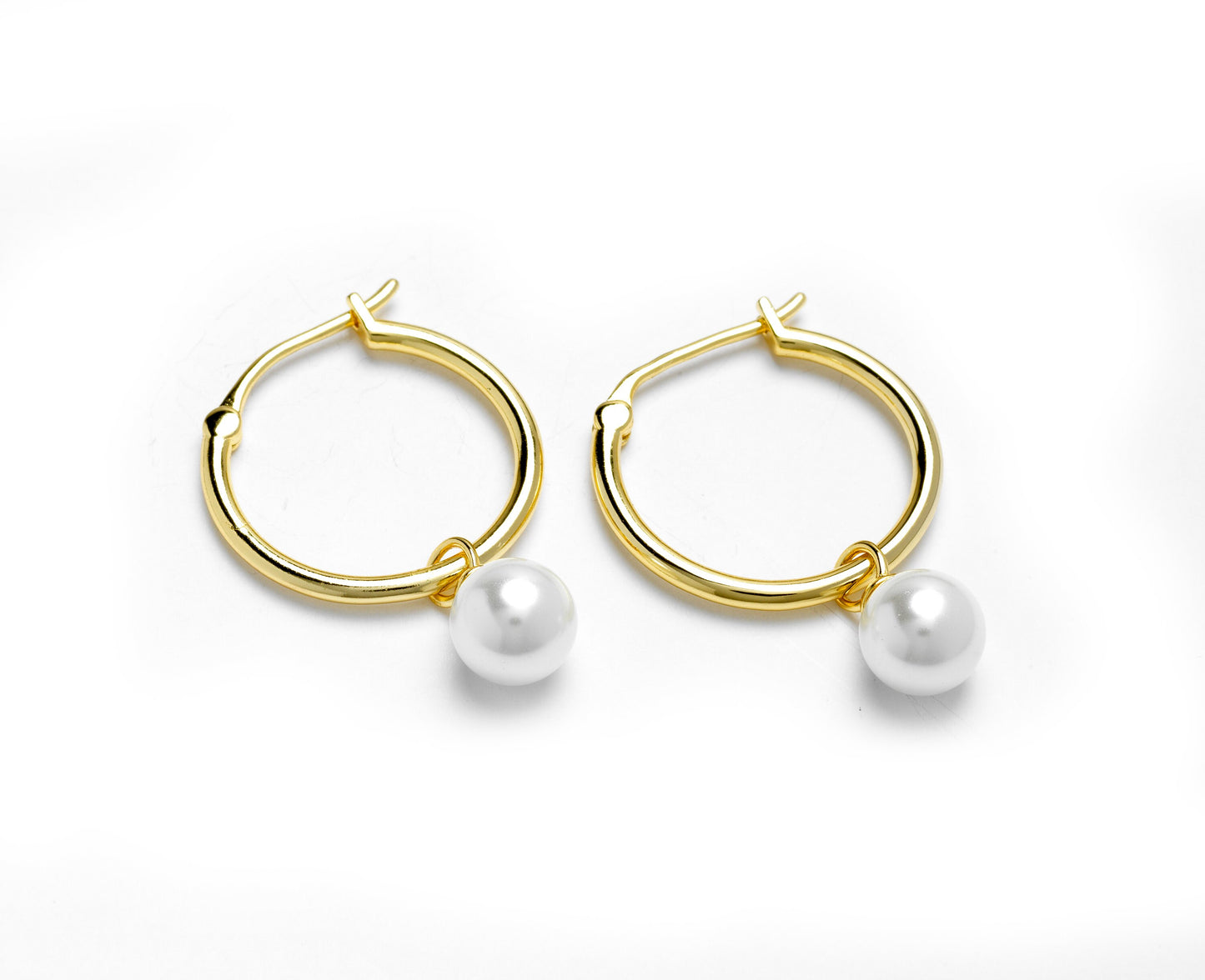 Simple Small White Pearl Hoops, Elegant Classic Pearl Hoop Earrings, Yellow Gold Pearl Hoop Earring, Golden Pearl Hoop Earring,Hoop Earrings