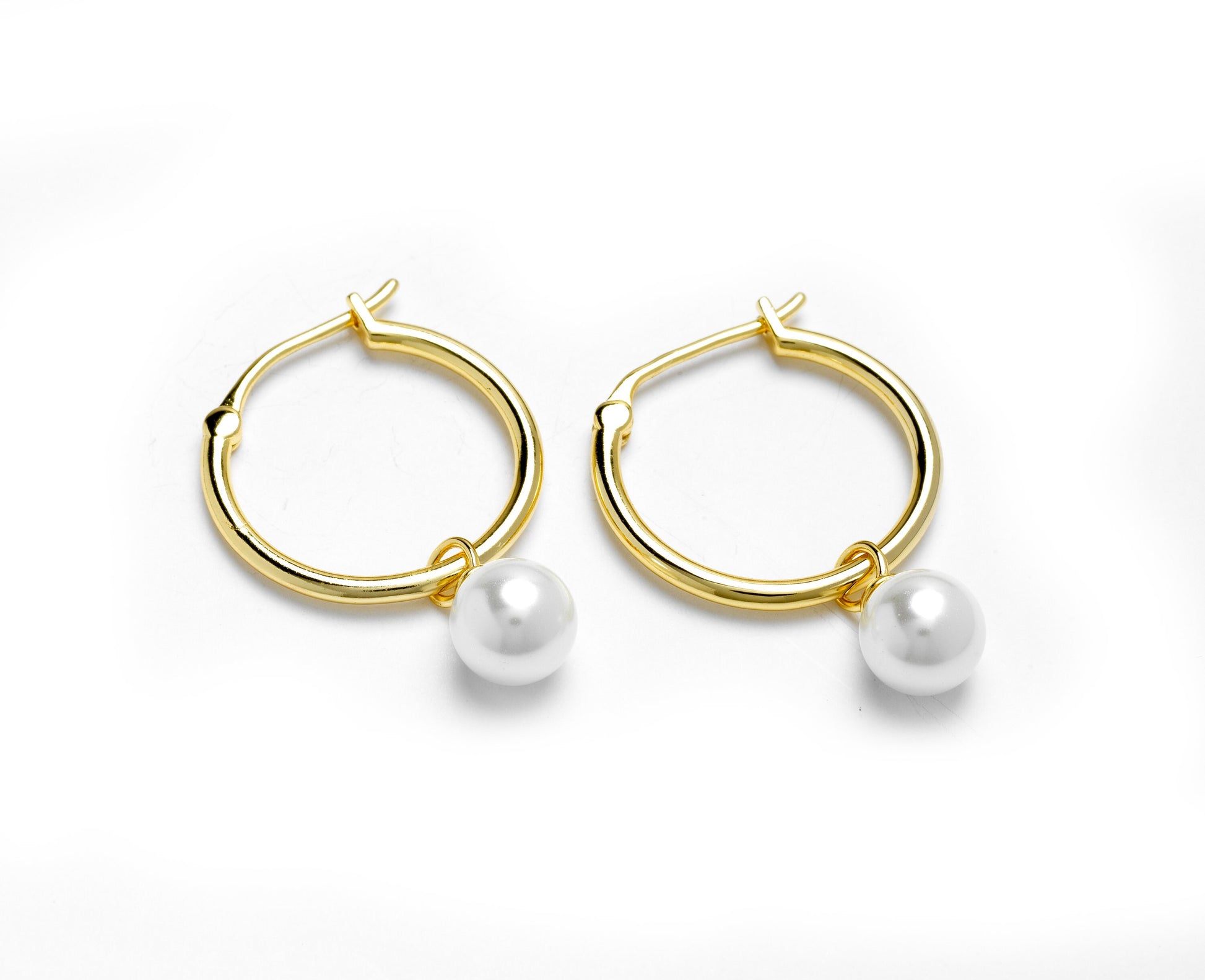 Simple Small White Pearl Hoops, Elegant Classic Pearl Hoop Earrings, Yellow Gold Pearl Hoop Earring, Golden Pearl Hoop Earring,Hoop Earrings