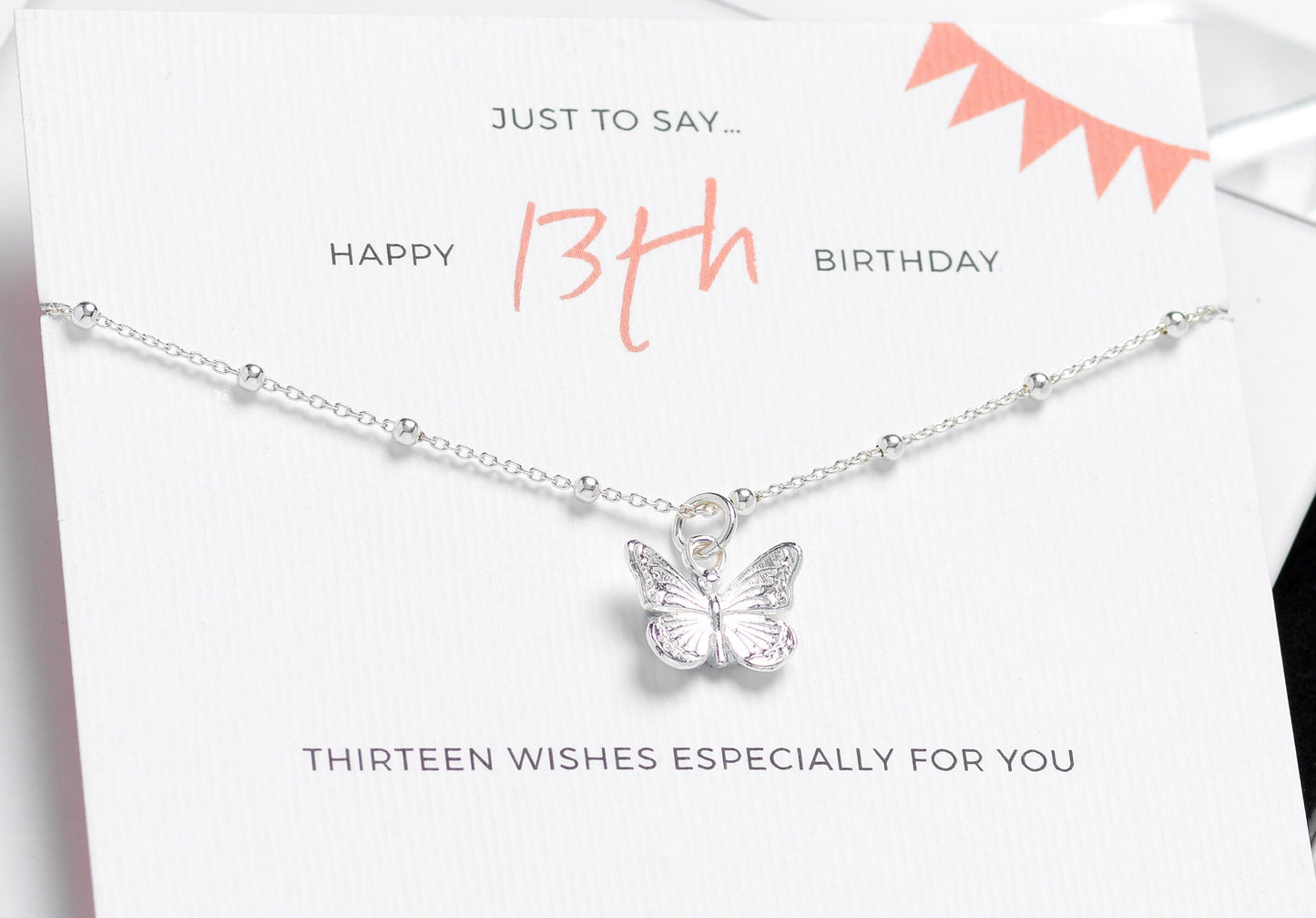 13th Birthday Sterling Silver Butterfly Necklace - 13th Birthday Gift for Girl, 13th Birthday Necklace, 13th Birthday Jewellery