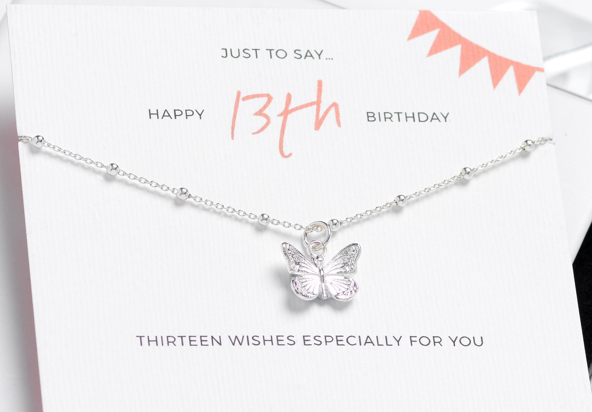 13th Birthday Sterling Silver Butterfly Necklace - 13th Birthday Gift for Girl, 13th Birthday Necklace, 13th Birthday Jewellery