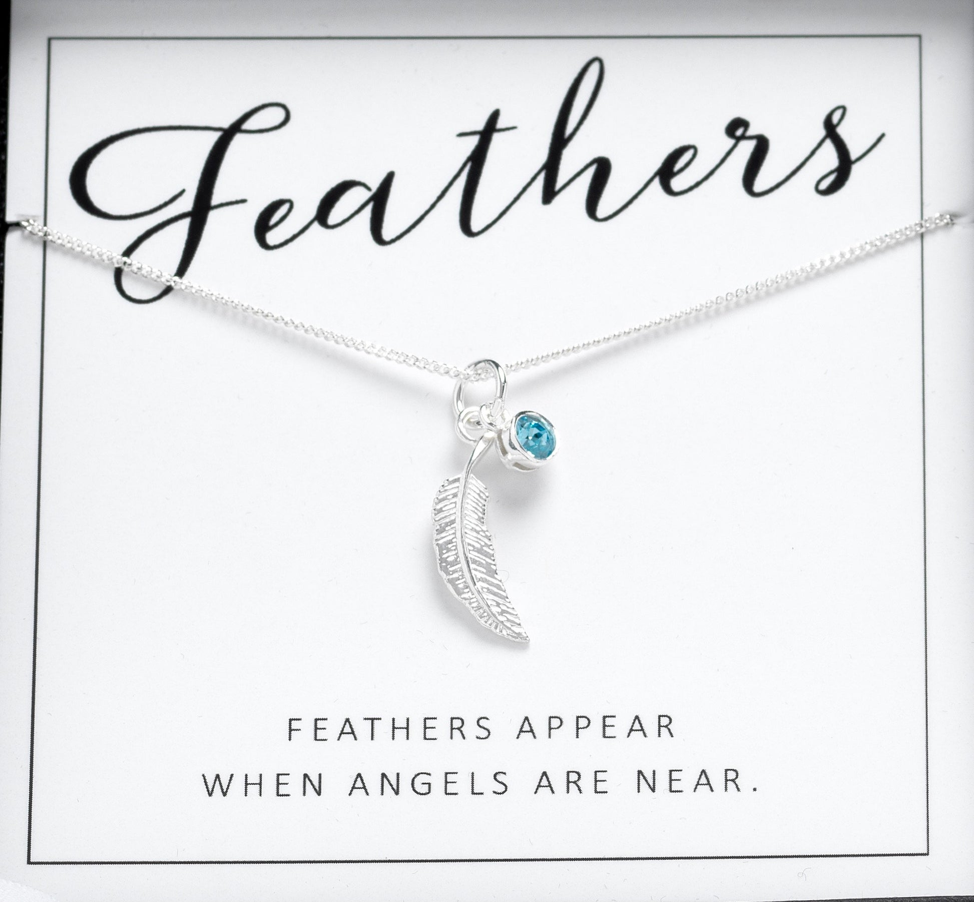 Dainty Angel Wing Necklace, Birthstone Necklace, Silver Feather Necklace, Remembrance Gift, Gift For Friend