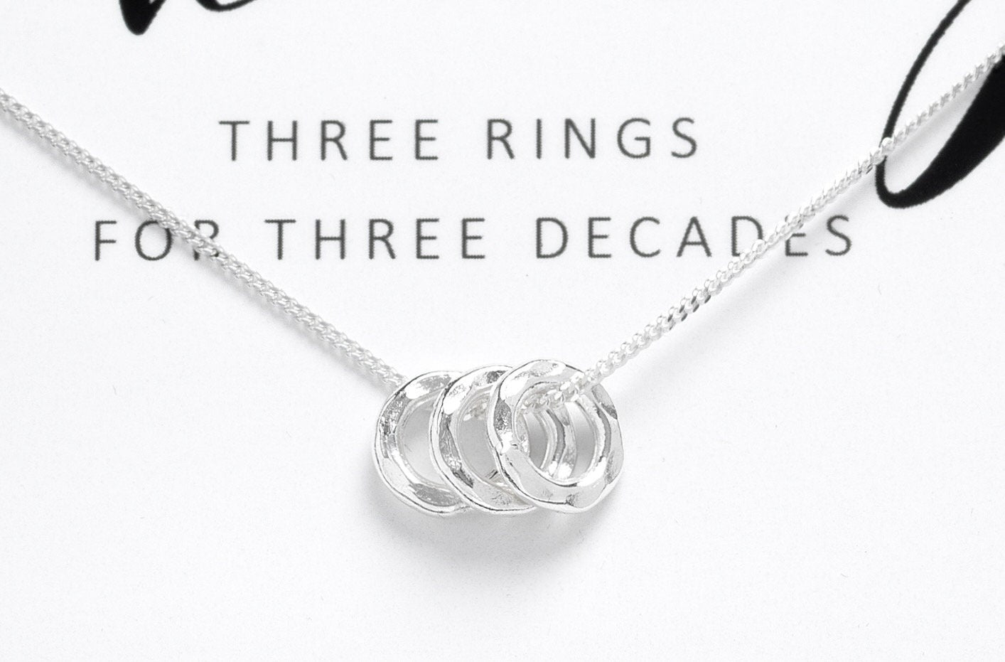 Solid Silver 30th Birthday Necklace - Three Rings Decades Necklace - 30th Milestone Gift for Daughter, Sister, Mum, Friend, Aunt, Niece