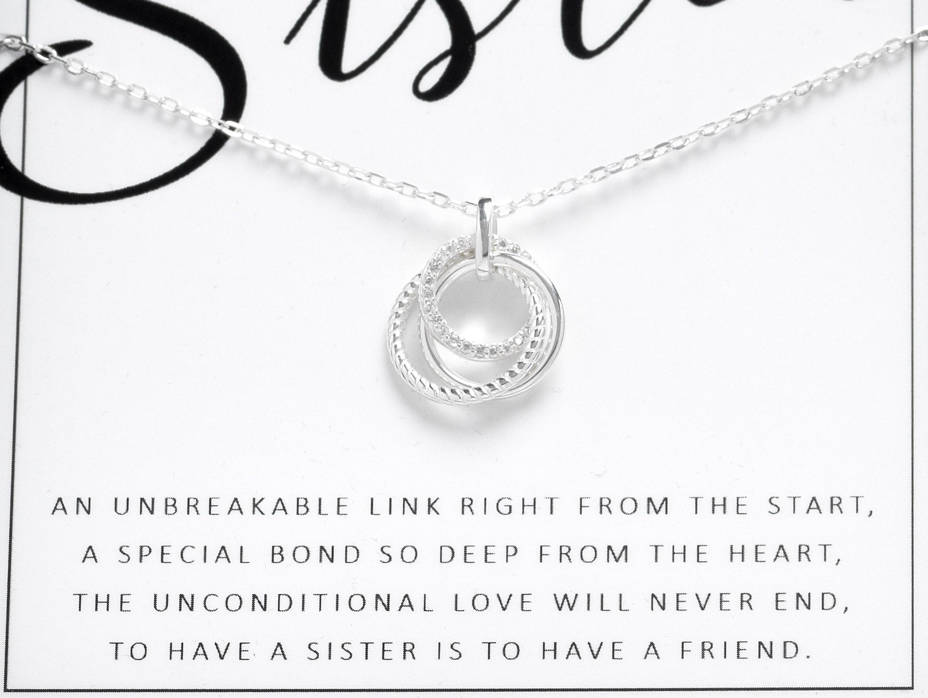 Sister Gift, Sister Jewellery, Gift Ideas For Sisters, Little Sister Necklace, Silver Heart Necklace, Interlinked Necklace Sterling Silver