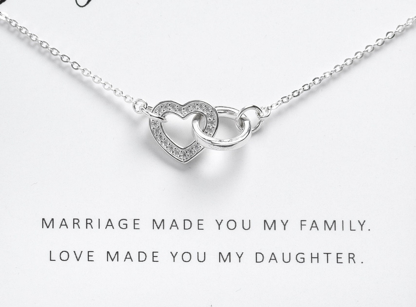 Daughter-In-Law Gift Necklace, Wedding Gift, Jewellery From Mother In Law, Gift for Bride, Interlocking Heart & Circle, Gift Daughter in Law