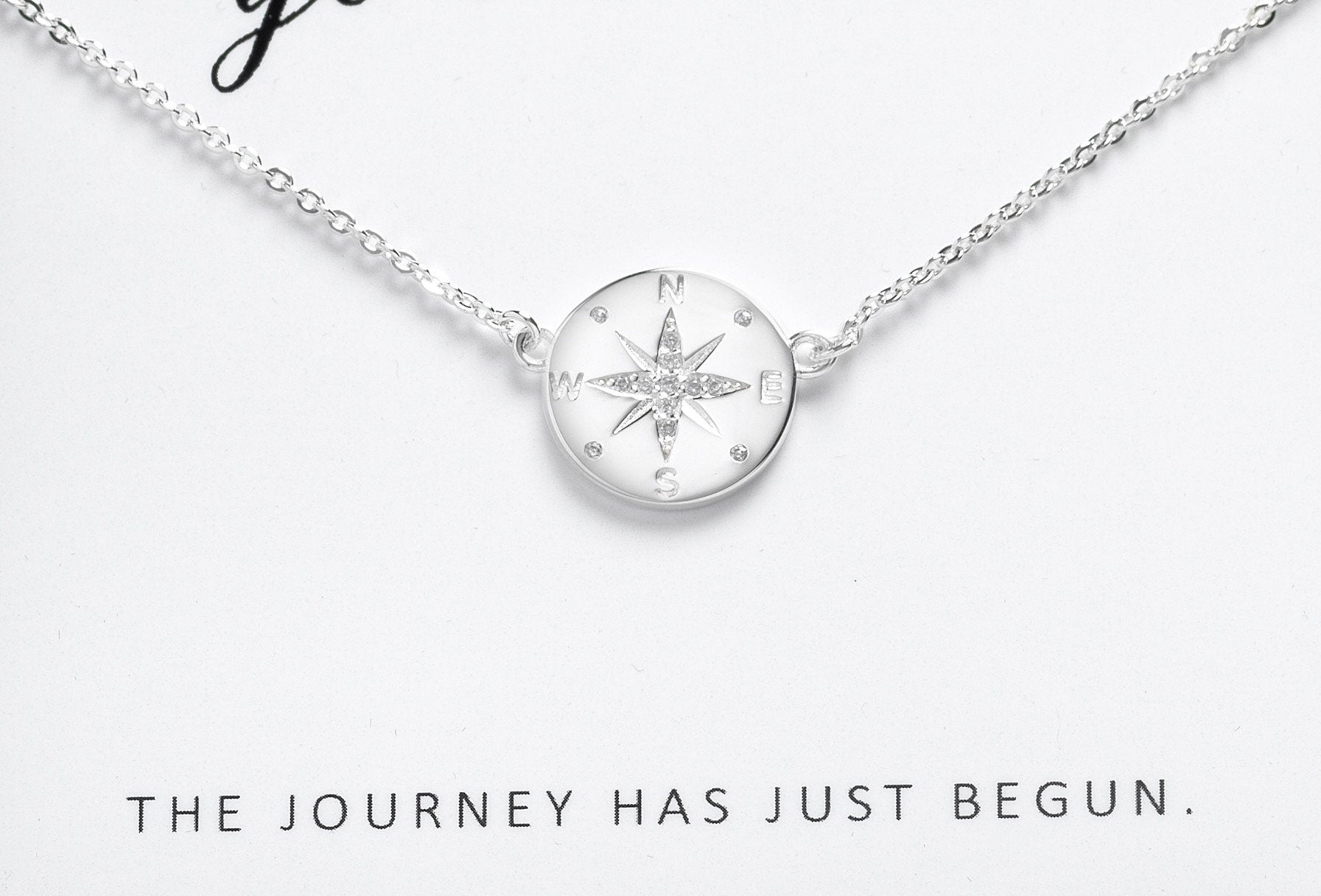 Silver Compass Necklace - Travel Jewellery, Going Away Gift, Leaving Gift for Her