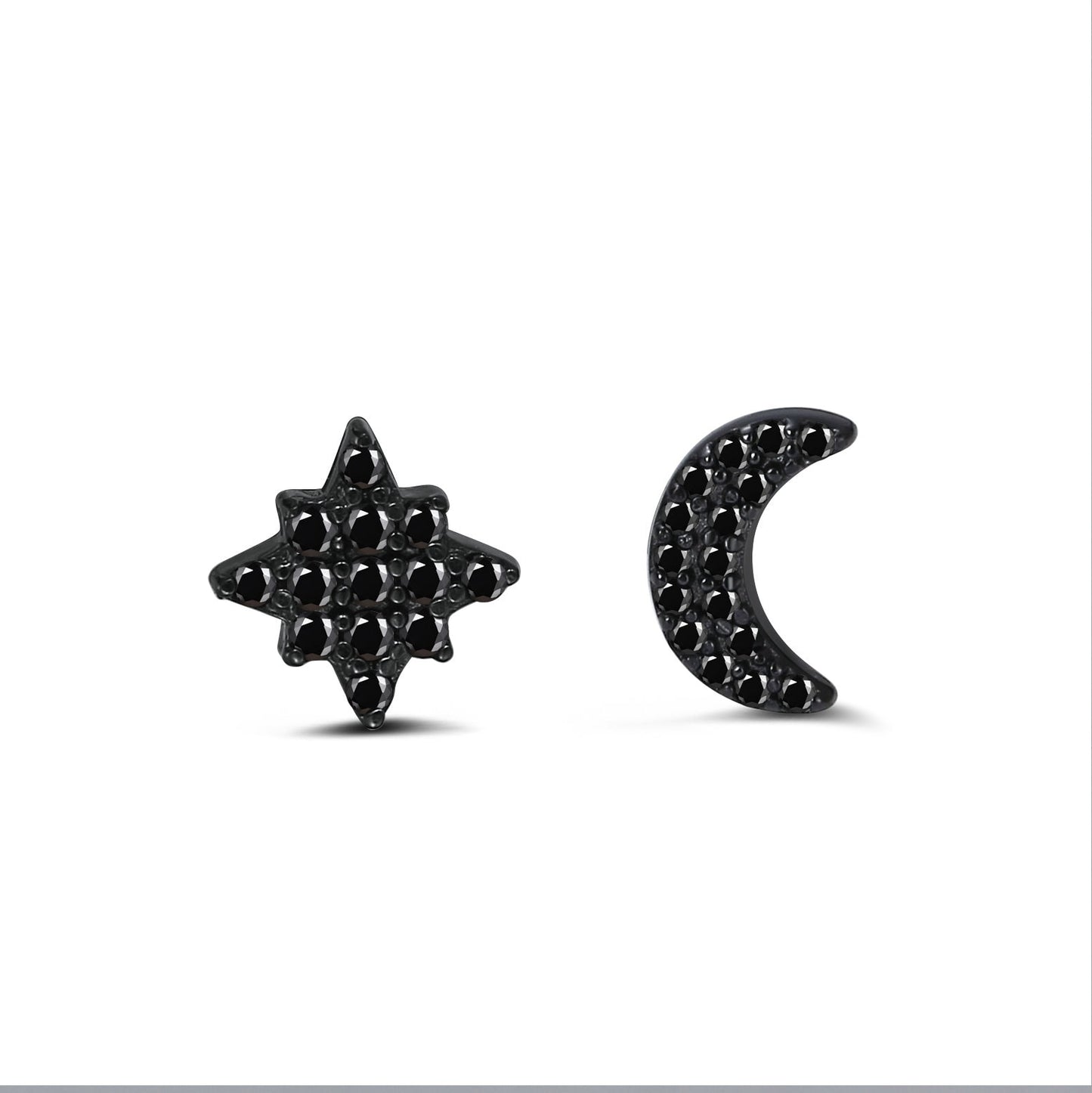 Celestial Moon and Star Stud Earrings with Cubic Zirconia - Available in 4 Finishes