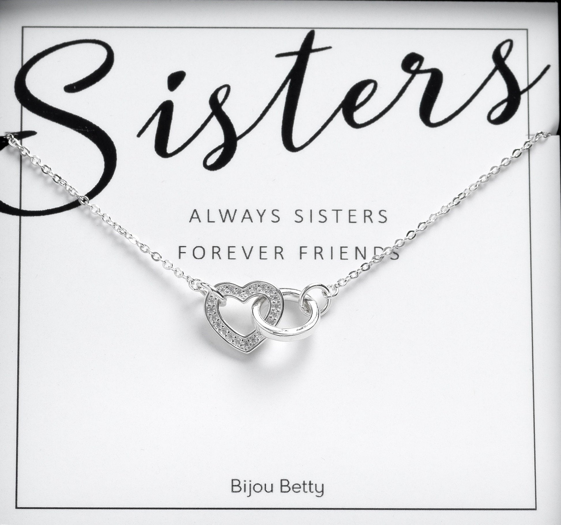 Sister Gift, Sister Jewellery, Gift Ideas For Sisters, Little Sister Necklace, Silver Heart Necklace, Interlinked Necklace Sterling Silver