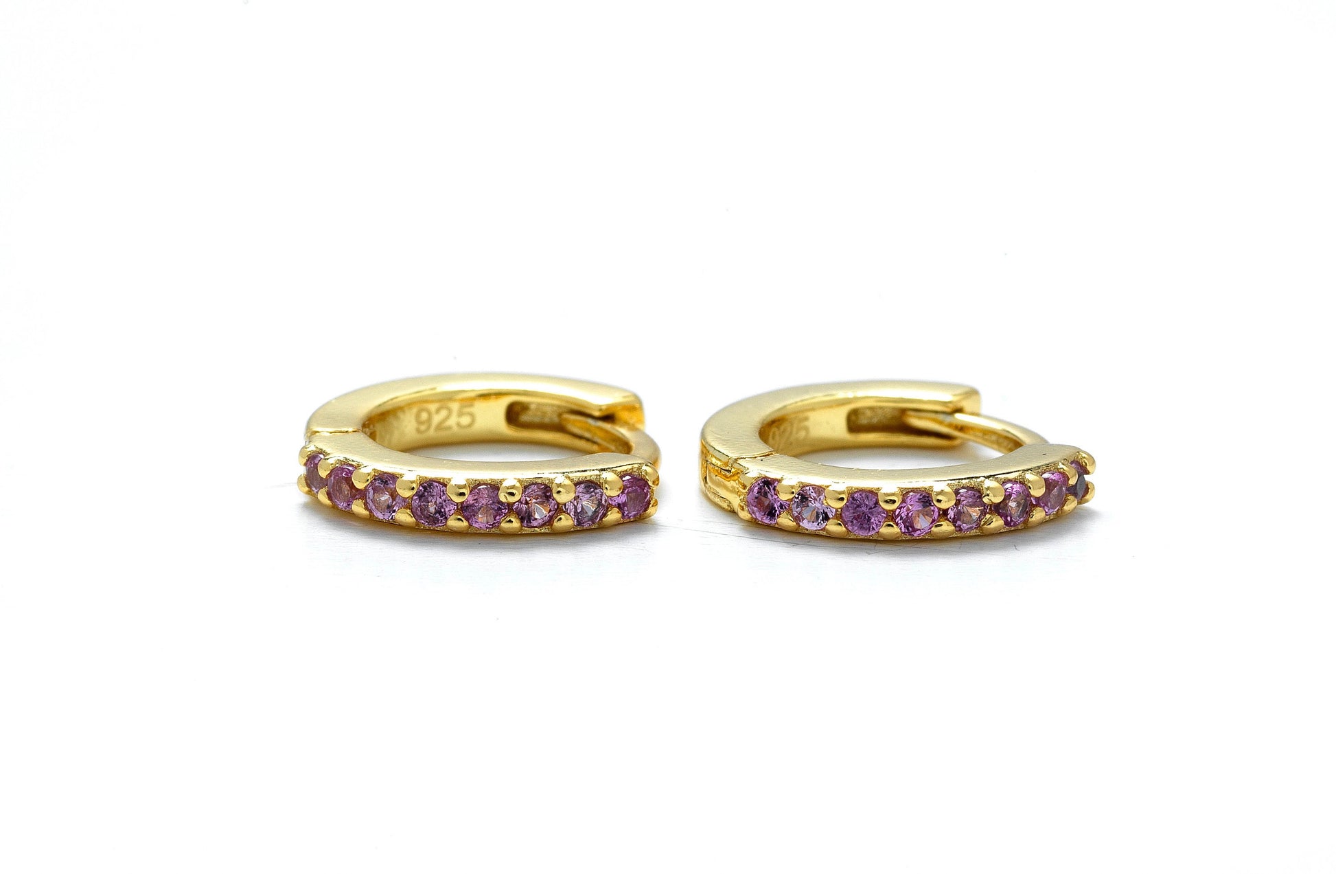 18k Gold Huggie Earrings. Dainty Cubic Zirconia Huggies. (PAIR).