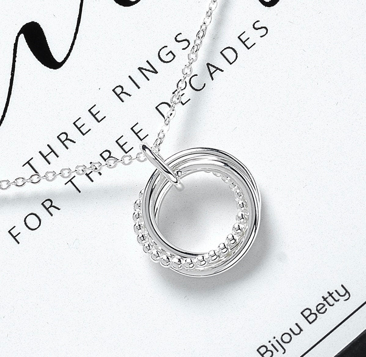 30th Birthday Gift for Woman • 3 Rings for 3 Decades • Meaningful 30th Birthday Necklace • Interlocking Circles Sterling Silver jewellery