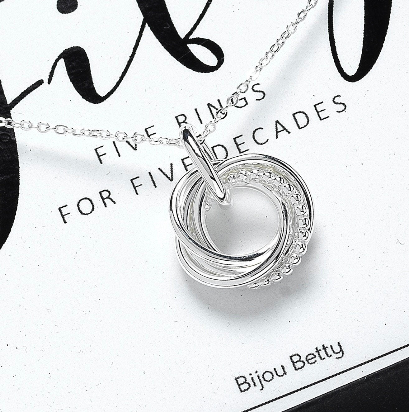 Sterling Silver 5 Ring Decades Necklace | 50th Birthday Gift for Mum, Sister, Friend, Wife | Birthday Jewellery