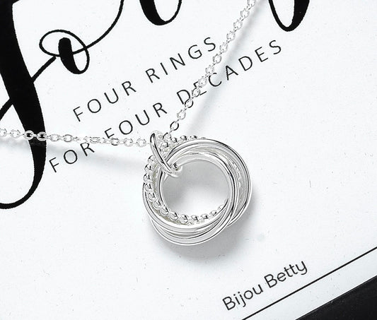 40th Birthday Necklace Gift • 4 rings for 4 Decades • 40th Birthday Gift for Her • Sterling Silver Jewellery Gift • Daughter Sister Friend