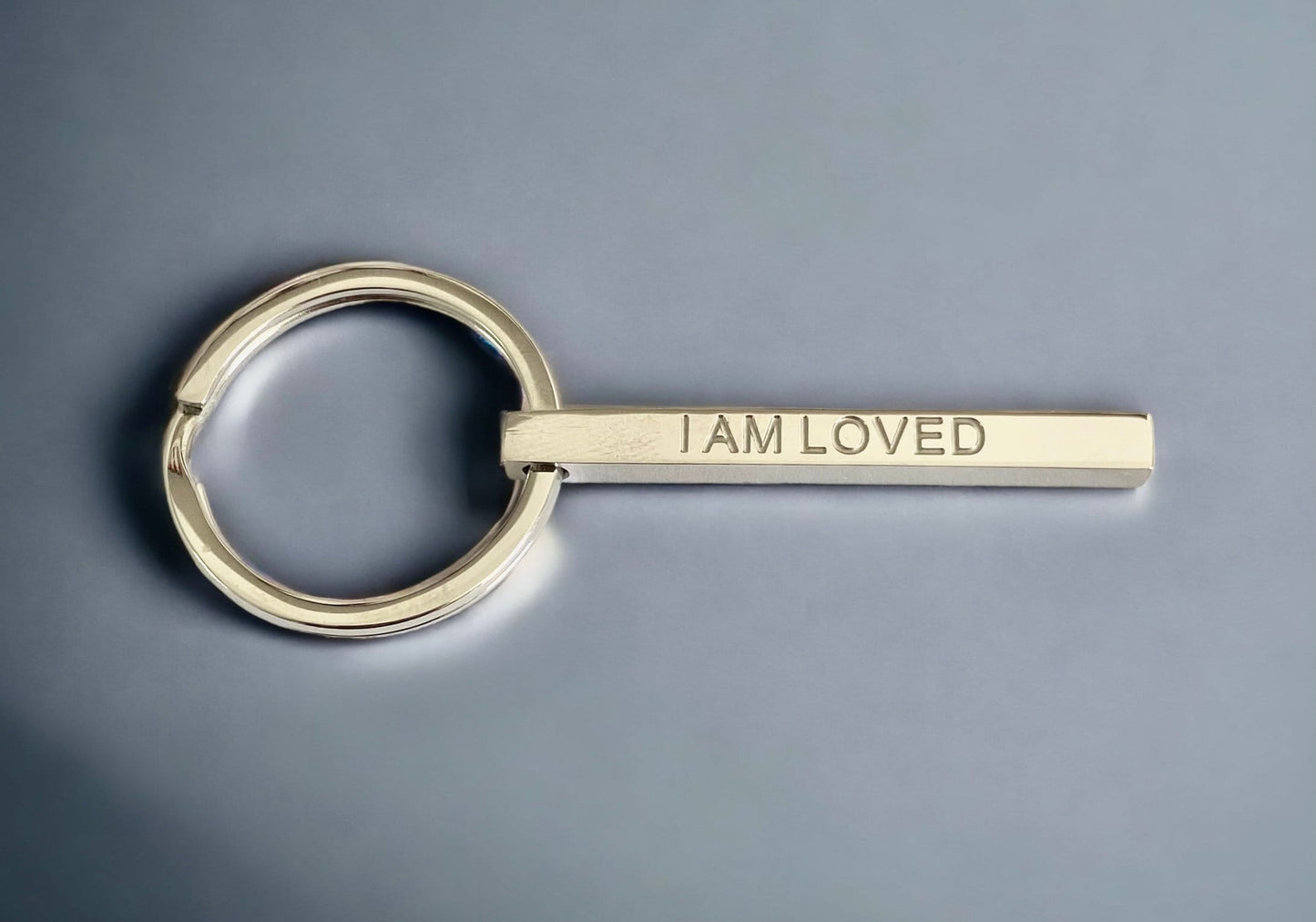 I AM LOVED Keyring - Stainless Steel Bar Keychain, Affirmation Quote, Inspirational Gift, Positive Reminder, Key Organizer