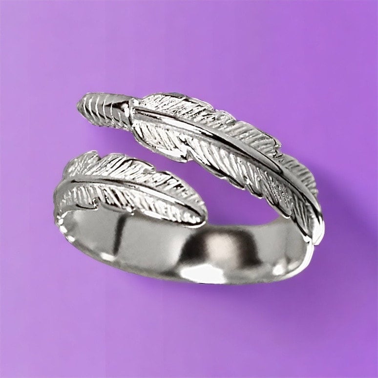 Adjustable Solid Silver Feather Ring