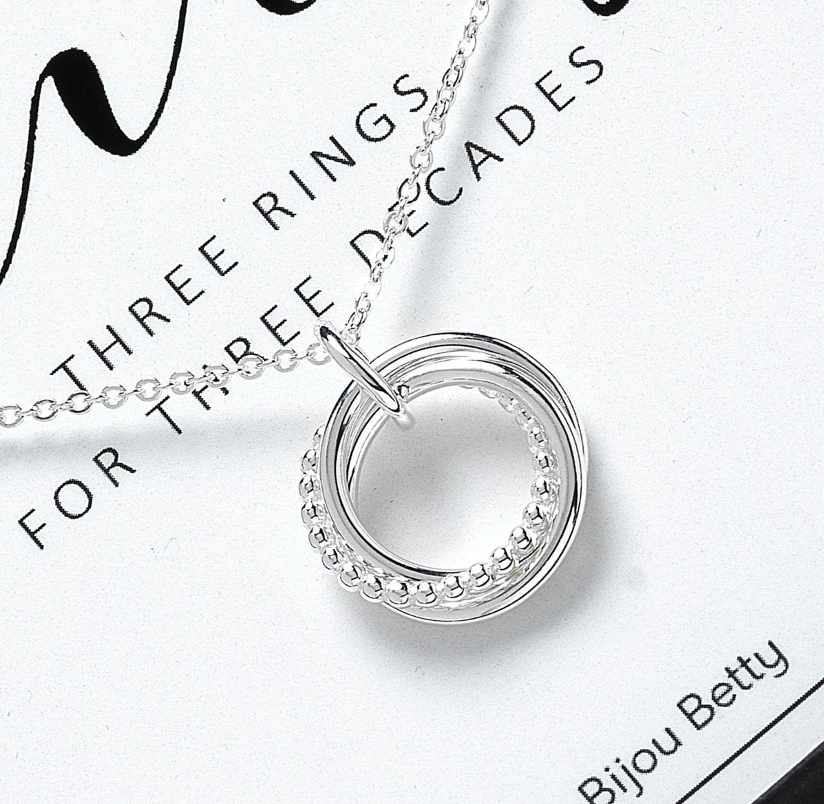 30th Birthday Gift For Woman • 3 Rings For 3 Decades • Meaningful 30th Birthday Necklace • Interlocking Circles Sterling Silver Jewellery