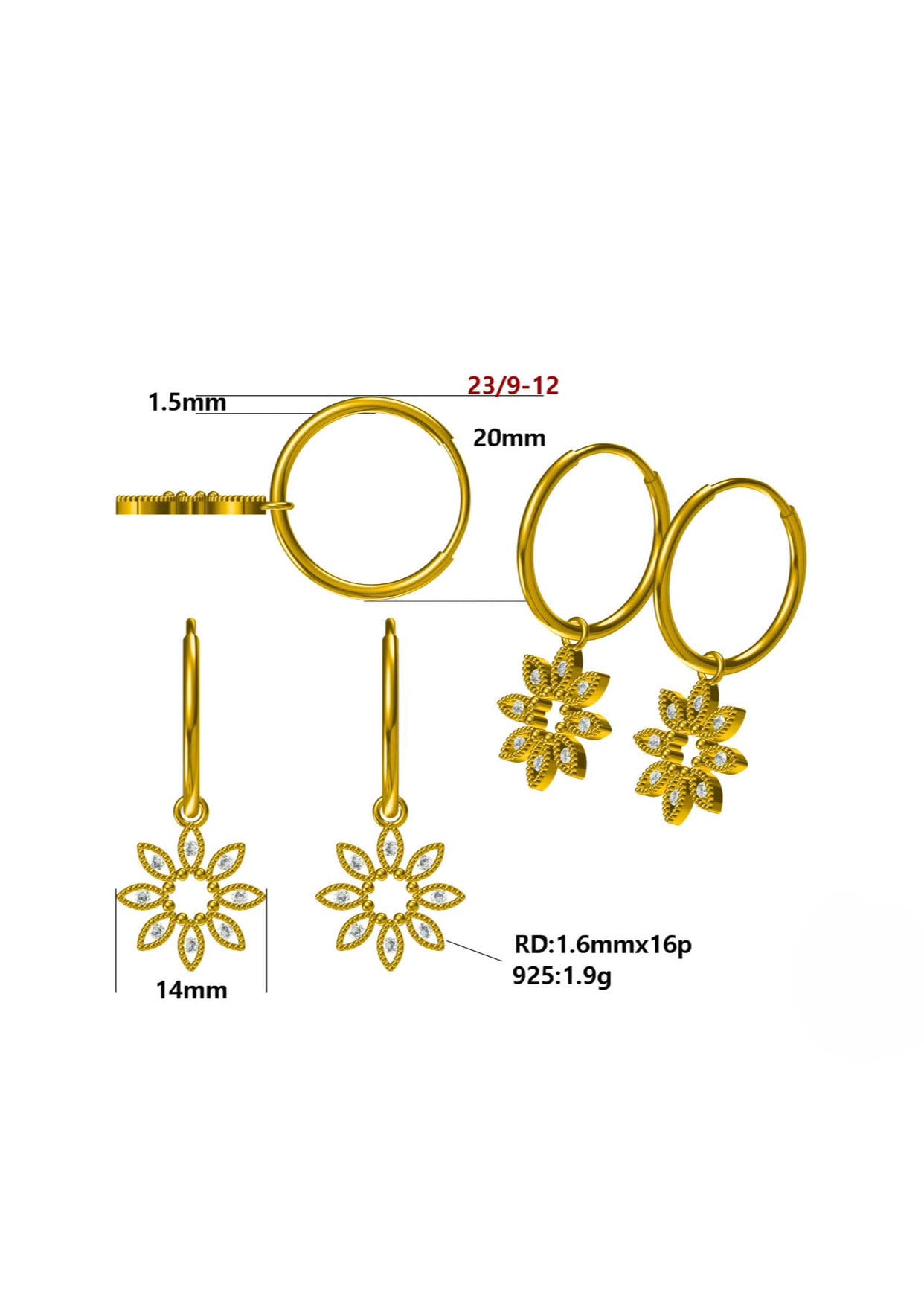 GOLD HOOP EARRINGS / Gold Flower Earrings / Cubic Zirconia Gold Hoop Earrings/Gold Earrings / Earrings With Flowers